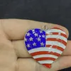 100pcs/lote moda 4 de julho American Flag Heart Shape Pingente Rhinestone Pingente para colar