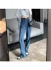 2022 새로운 여성 기본 빈티지 블루 스트레이트 청바지 데님 바지 캐주얼 바지 높은 허리 간단한 안 거리 디자인 한국 패션 L220726