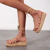 Women Sandal Woman Platform Non-slip Wedge Cross Tied Casual Shoe Summer Sexy Lady Lace Up Beach Sandals Large Size 35~43 220516
