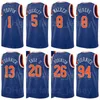 Schermdrukketbal RJ Barrett Jersey 9 Julius Randle 30 Kemba Walker 8 Alec Burks 18 Evan Fournier 13 Immanuel Quickley 5 Blauw Wit Oranje Mannen Vrouw Jongeren