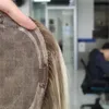 Ny kommande lager Balayage Blond Color Human Hair Pieces Toppers Mono med runt PU -bas för håravfall tunnare kvinnor