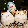 Kawaii Milk White Bear Shark Cat Plush Toy fylld Animal Pillow Cup Milk Te Boba Plushie Doll Födelsedagspresent