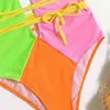 2022 Women Bikini Sexy High Waist Padded Fashion Patchwork Lady Summer One-piece Strap Bikini for Female Beachwear Bathing Suits Y220420