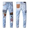 2022 MENS JEANS ENJÄSTA MOTORCYCLE BIKER JEAN ROCK Skinny Slim Ripped Hole Letter Top Quality Designer Pants Brand 9 Colors Denim Pants Storlek 28-40