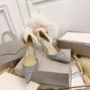 Projektant luksusowych sandałów esther pompki glitter skórzane palec palenia ślubne buty ślubne buty eleganckie kobiety otwarte boki wysokie obcasy EU34-43 z pudełkiem