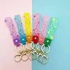 Keychains Creative Transparent PVC Soft Rubber Leather Rep Key Chain English Floret Jelly Color Plum Blossom Word Candy Lim Dripping Armband
