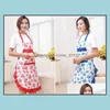 Aprons Home Textiles Garden New Printed Apron With Pockets Waterproof Floral Bib Kitchen Soil Release Bowknot Bre Dhx9V