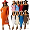 Basic Casual Dresses 2022 Autumn Women Bodycon Dress Fashion Ribbed Knitted Sweater Skirt Sexy Off Shoulder Long Sleeve Maxi Dresses Plus Size Ksu7 Ksu7