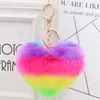 Keychains Fluffy Pompom Gifts For Women Soft Heart Shape Pompon Fake Key Chain Ball Car Bag Accessories Ring