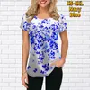 女性用Tシャツ夏の女性のキラキラ葉プリントTシャツラウンドネックデイリートップカジュアルストリートウェアデザイン女性ファッショナブルXS-8XLW