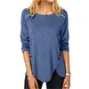 Przycisk O Neck Solid Color Tunice T-shirt Kobiety Odzież Długie Rękaw Loose Casaul Nieregularne swetry Tops koszulka femme 220328