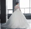 Sheer Crew Neck Lace Wedding Dresses Sexy See Through Button Back Long Sleeves Appliques New Vintage Cheap Vestios De Novia Bridal Gown