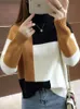 jmprsパッチワーク女性プルオーバーセーター秋のルーズo頸部長袖編み濃い韓国のファッション女性ジャンパートップ220809