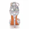 Zilveren sprankelende hoge hakken enkelband glitter schoenen platform pompen 2022 34-46 11 cm bruiloft bruid feestcocktail prom quinceanera verjaardag peep teen ab stones