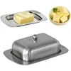 صحن الزبدة، طبق الفولاذ المقاوم للصدأ مع غطاء - الجبن الصلب / صندوق تخزين الجبن الحاويات مثالية KEE 220307