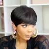 hort Straight Bob Pixie Cut Machine Made Non Lace Human Hair Wig With Bangs For Black Women Remy Preplucked