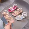 2021 Pärled Rhinestone Kids Sandals for Girl Leather Beach Sandals Children Summer Shoe Princess Sandaler 1 3 5 7 9 10 11 12 Year G220523