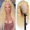 Honey Blonde Wave 613 HD Transparent Frontal Deep Curly Wet And Wavy 13X4 Lace Front Human Hair Wigs2880525