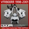Fairings Kit For HONDA Interceptor VFR800RR VFR 800RR 800 CC RR VFR800 98 99 00 01 Body 128No.62 800CC VFR-800 RR 1998 1999 2000 2001 VFR800R 98-01 Bodywork Gloss white