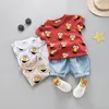 Baby pojke kläder set barn söt sommardräkt t shirt denim shorts tecknad barn outwear 1 2 3 4 år bomullskläder khaki röd 220620