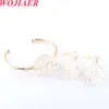 WOJIAER Trendy Gold-color Wrap Jewelry Set Irregular Bangle Bracelets Natural Crystal Stone Hook Dangle Drop Earring BO9407697552