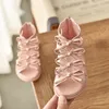 Summer Girls Sandals Flowers Bow Tie Sweet Soft Casual Beach Shoes Children Barn Princess Sandal Fashion Gladiator Shoe 220527