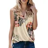 Vrouwen mouwloze voortanktops boho bloemenprint wrap v nek shirts mode zomervakantie vest tuniek camisole haut femme tops l220706