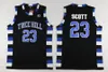 Män film basket one tree hill ravens 3 lucas scott jersey 23 nathan scott bror svart vit blå lag färg alla sömda för sport fans andas av högsta kvalitet