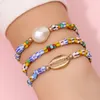 S2973 Bohemina Fashion Jewelry Strands Coloful Personality Shaped Glass Beads Bracelet Set Metal Shell Faux Pearl Beaded Bracelets 3pcs/set