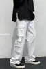 Black/white Casual Pants Men's Fashion Loose Straight Wide Leg Men Streetwear Hip-hop Pocket Cargo Mens Trousers 220330