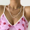 3st/set Bohemian Colorful Flower White Pärled Choker Halsband Kvinna Y2K Multilayer Metal Chain Necklace Set Statement Smycken