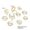Anéis de cluster 10 peça anel set para mulheres bohemia retro rodada pérola senhoras cor de ouro cruz onda de onda oco dedo jóias