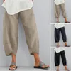 Pantalon sarouel Vintage pour femmes, décontracté, ample, imprimé, taille élastique, coton et lin, jambes larges, Pantalon irrégulier, court, 220616