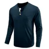 Men's T-Shirts Large White T Shirts For Men Spring And Autumn Button Round Neck Solid Color Blouse Long Sleeve Dark Shirt MenMen's