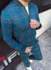 Jesień delikatne męskie setki kurtka 3D w kratę drukowana garnitur sportowy swobodny garnitury mężczyźni stylowy brytyjski styl zestawu