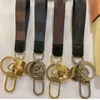 High Quality 316L Stainless Steel Leather Keychains Classic Brown Flower Wallet Key Ring Designer Bags Pendant Accessories