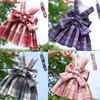 Plaid Bow Dog Apparel Skirt Cute Pet Harness with Breast Strap Leashes Traction Rope Cat Clothes Harness Vest Princess Tutu Dress