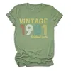 女性用Tシャツの夏のベースレイヤーカジュアル女性の短袖のヴィンテージ1981オリジナルパーツレタープリントoネックシャツwomen's