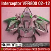 Green Flames Nadwozie dla Honda Interceptor VFR 800 VFR800 RR CC 800RR 02-12 Body 129NO.44 800CC VFR800RR 02 2002 2003 2004 2005 2006 2007 VFR-800 08 09 10 11 12 Owalnia