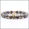 Braccialetti con ciondoli Gioielli Roccia vulcanica 8Mm Perline Yoga Perline fatte a mano Intarsiato Zircone Corona Bracciale in pietra naturale Ba Dhc2U