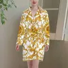 Noisydesigns Golden Floral Pattern Fashion Pyjamas Automne et hiver Dames Peignoir Vêtements de nuit Casual Robe douce Unisexe Luxe 220627