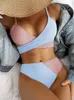 Ingaga Yüksek Bel Bikini Patchwork Mayo Nervürlü kadın Mayo Çapraz Wrap Beachwear Dantelli Butt Biquini Mayo 220408