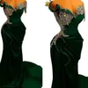 Emerald Green Mermaid Prom Dresses Crystal Off Shoulder Evening Occasion Gown Plus Size