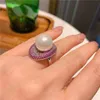 Wedding Rings Micro Pave Cubic Zirconia Natural Pearl Gold Ploated Sieraden Europa en Amerika Verklaring Ringweddingwedding