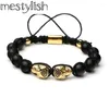 Metylish Double Skull Nature Stone Stone Breathing Macrame Bracelelet Sketton Knit feito artesanal para joalheria masculina Lars22