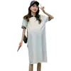 Robe de maternité d'été en coton style Preppy col rabattu manches courtes femme enceinte robe droite robe de grossesse en gros J220628