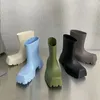 2022 Spring Summer Simple New Rain Boots Rubber Design Women's Height Increasing Shoes Thick Bottom non-Slip Square Toe Shoes