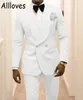 Groom Tuxedos Made Custom Groomsmen White Pattern Shawl Lapel Men Formal Evening Wedding Blazer Suits Man Two Pieces CL0358 smen