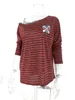 Women's T-Shirt Yangelo Egirls Striped Tops Off Shoulder Cotton Teachwear Women Spring Summer Outwear Hear Bone Pattern Printed Pullover