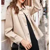 Vintage Faux Suede Jacket Women Turn Down Collar Basic Cargo Jackets Female Tops Autumn Solid Button Pocket Casual Loose Outwear 220815